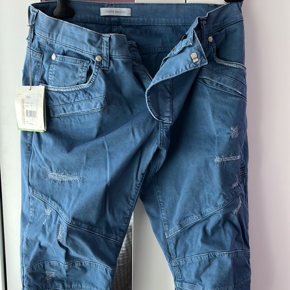 BALMAIN DISTRESSED TWILL MOTO SLIM STRAIGHT BLUE JEANS SIZE 34 is brand new - Picture 6 of 8